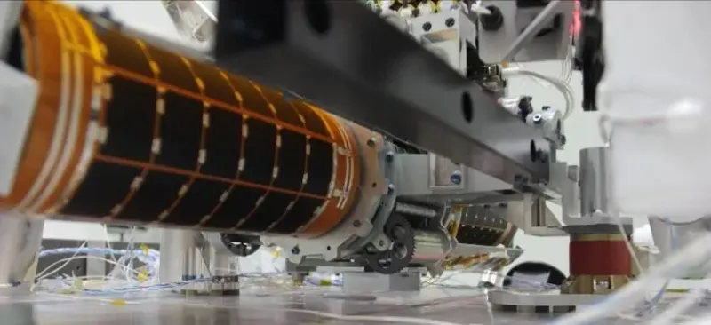 Flexible solar wing on its test fixture